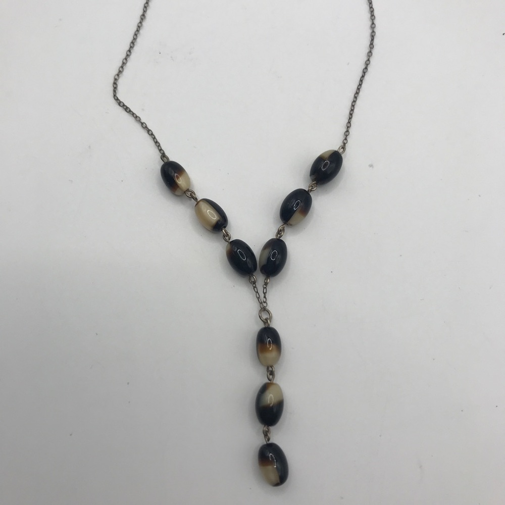 Sterling Silver Tortoise Beads Estate Y Chain Classic 16" Necklace Marked SRG925